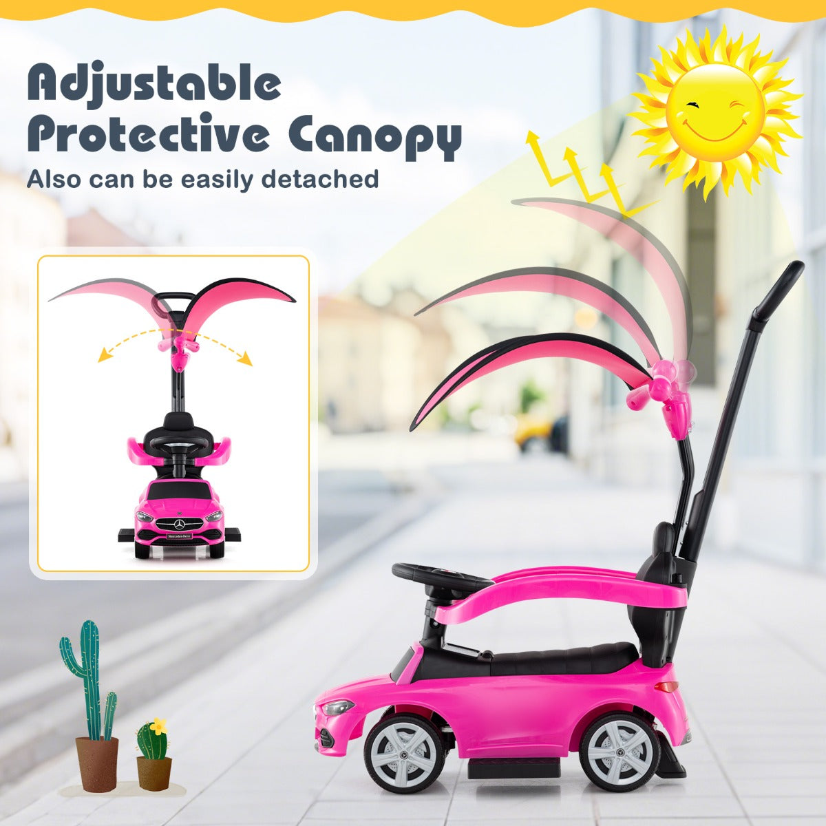 LIVSK 3-in-1 Loopauto - Kinderwagen, Loopauto of Duwwagen - Interactief Stuurwiel met Geluid - Opbergruimte - Voor Peuters - Zwart