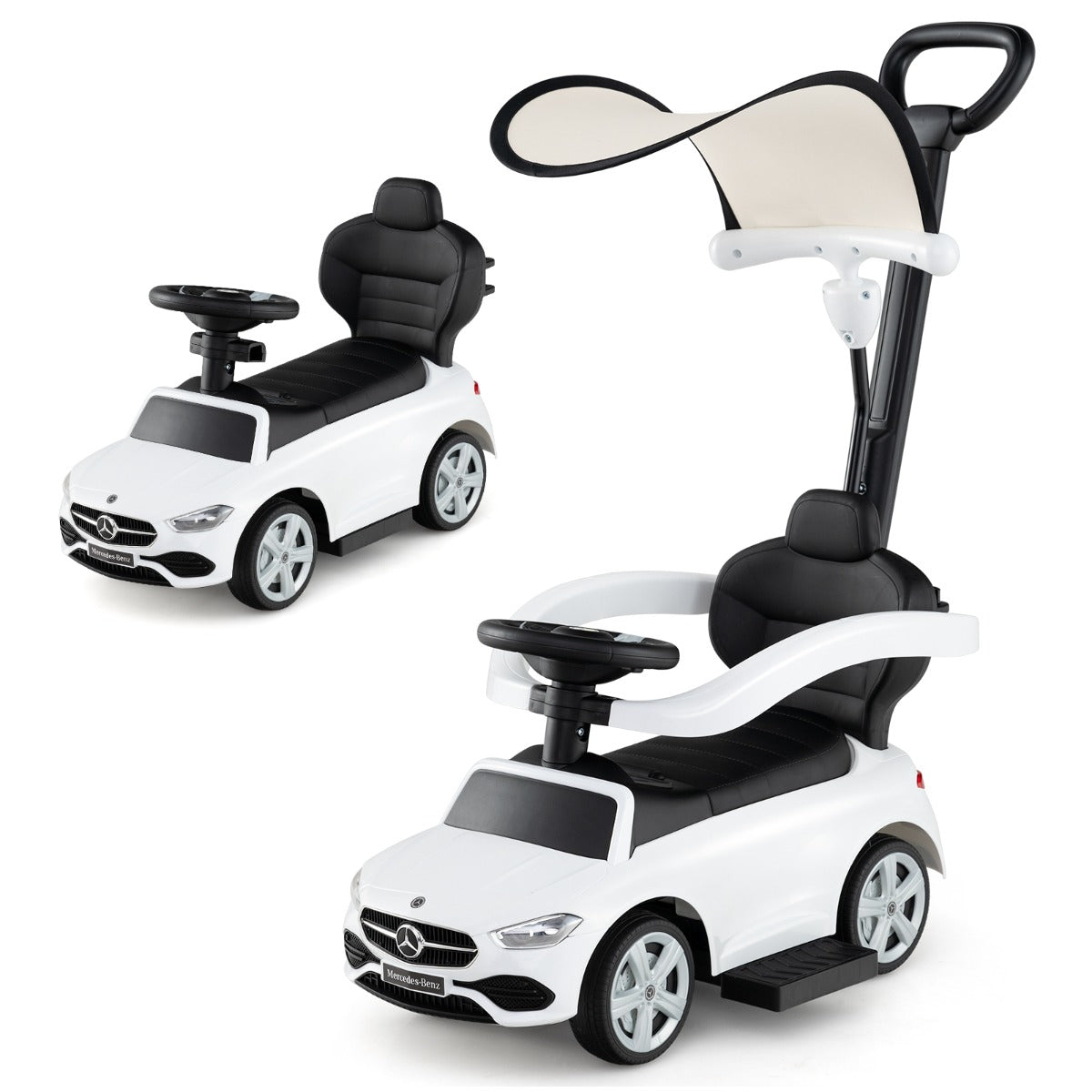 LIVSK 3-in-1 Loopauto - Kinderwagen, Loopauto, Duwauto - Interactief Stuur met Geluid - Veilig en Duurzaam - Voor 18-36 maanden -