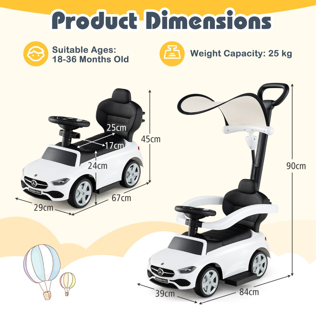 LIVSK 3-in-1 Loopauto - Kinderwagen, Loopauto, Duwauto - Interactief Stuur met Geluid - Veilig en Duurzaam - Voor 18-36 maanden -