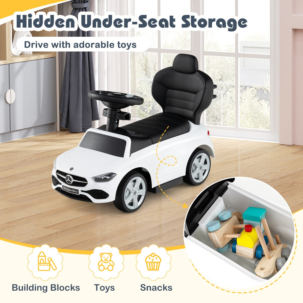 LIVSK 3-in-1 Loopauto - Kinderwagen, Loopauto, Duwauto - Interactief Stuur met Geluid - Veilig en Duurzaam - Voor 18-36 maanden -