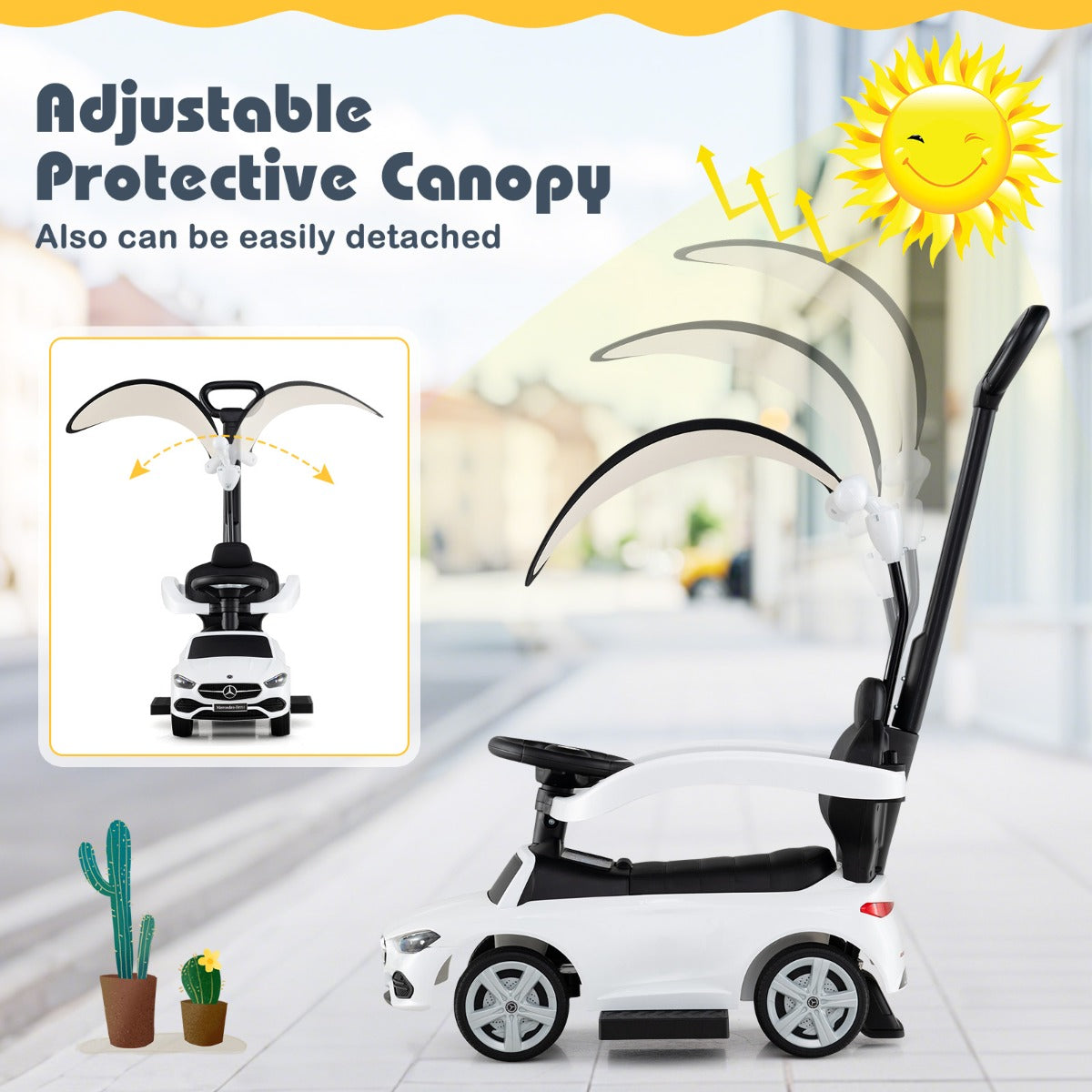 LIVSK 3-in-1 Loopauto - Kinderwagen, Loopauto, Duwauto - Interactief Stuur met Geluid - Veilig en Duurzaam - Voor 18-36 maanden -