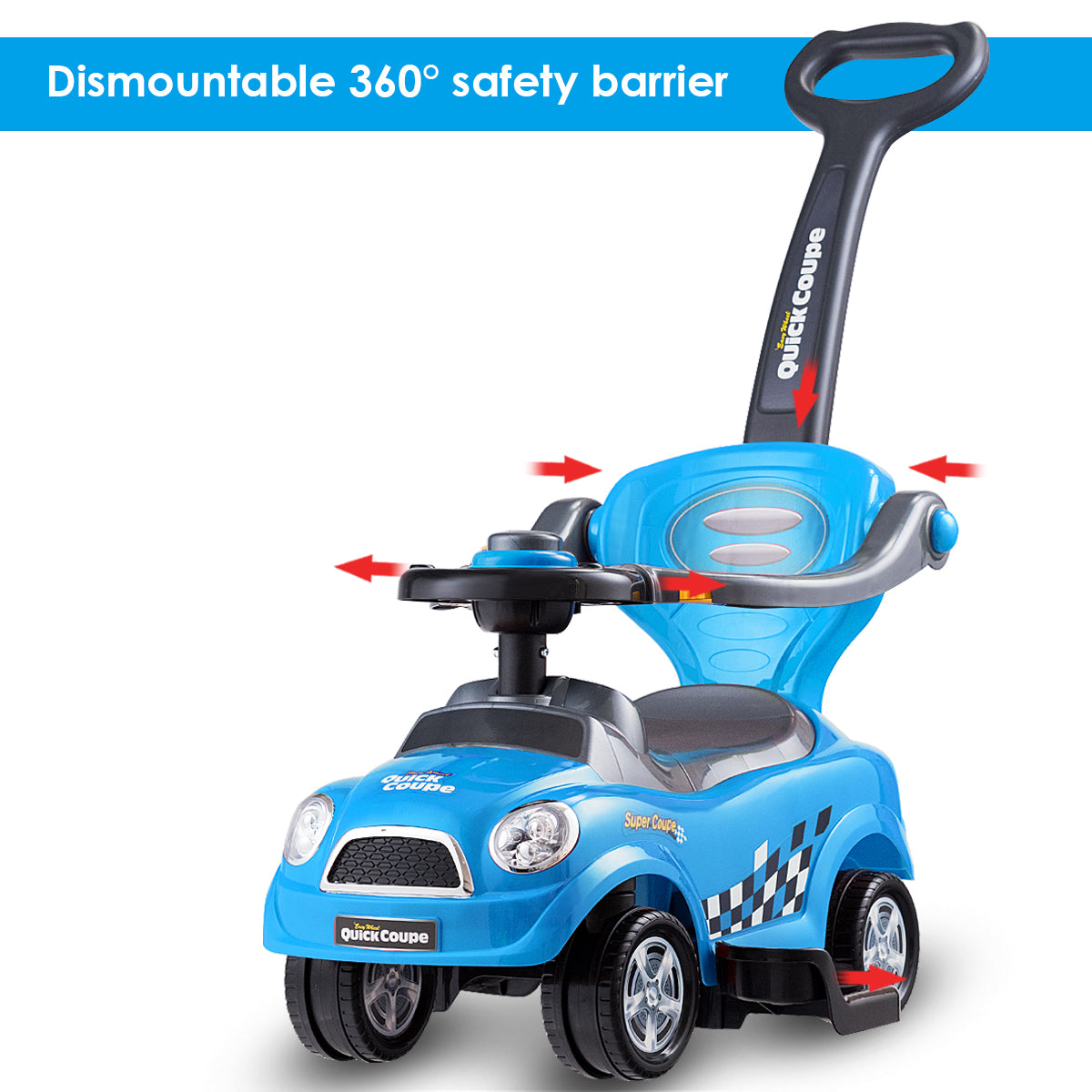 LIVSK 3-in-1 Glijauto voor Peuters - Kinderwagen, Loopauto en Zitauto - Veiligheid met Leuningen - Opbergruimte - Blauw