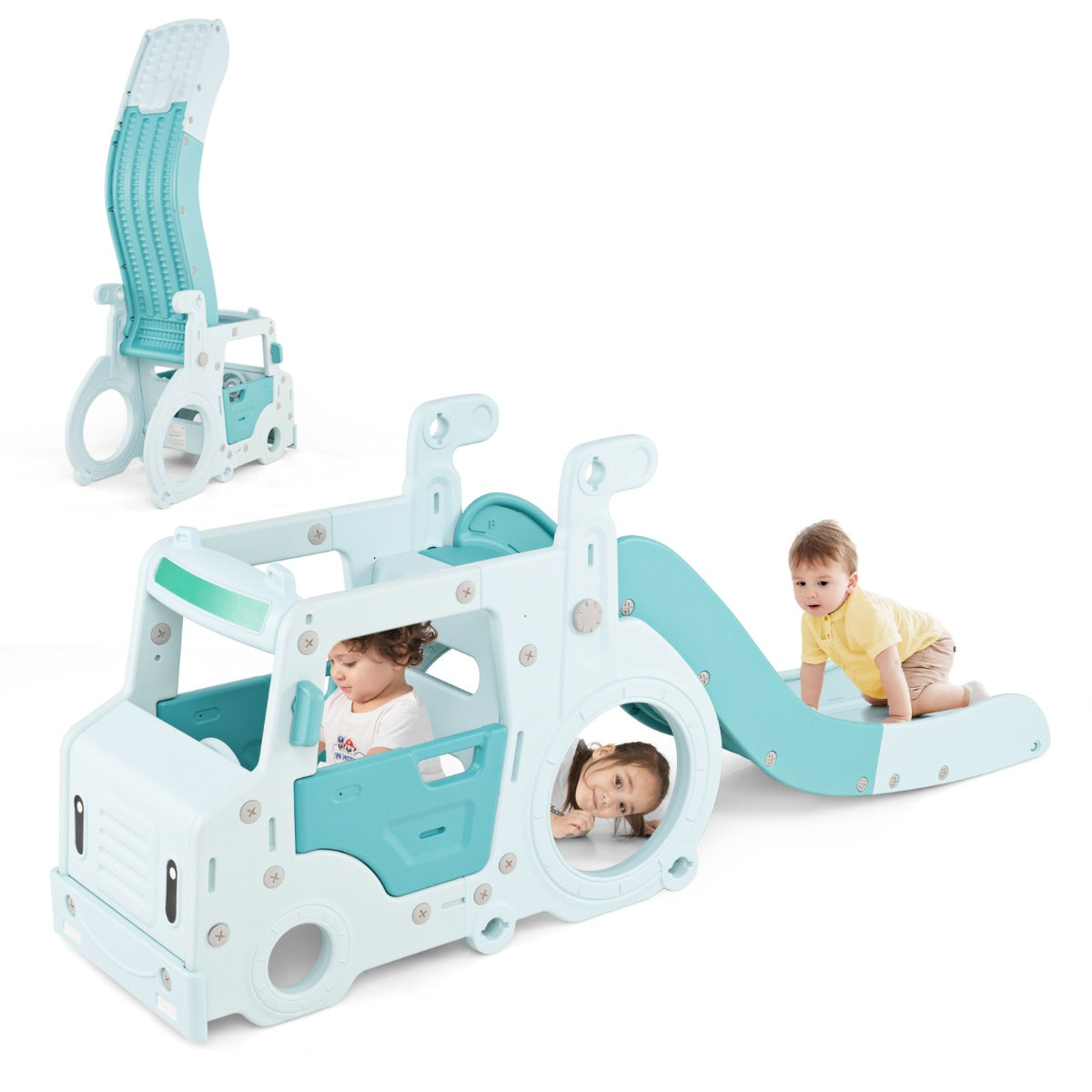 LIVSK 3-in-1 Peuterglijbaan - Glijbaan, Kruiptunnel en Speelhuis - Veilig met Verhoogde Leuningen - Opvouwbaar - Blauw