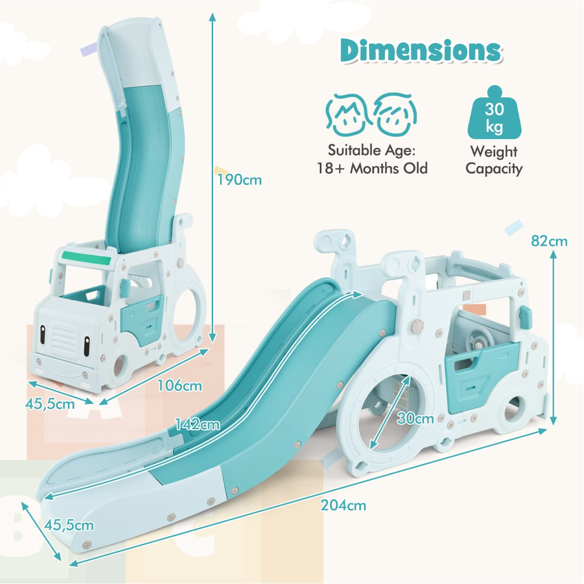 LIVSK 3-in-1 Peuterglijbaan - Glijbaan, Kruiptunnel en Speelhuis - Veilig met Verhoogde Leuningen - Opvouwbaar - Blauw