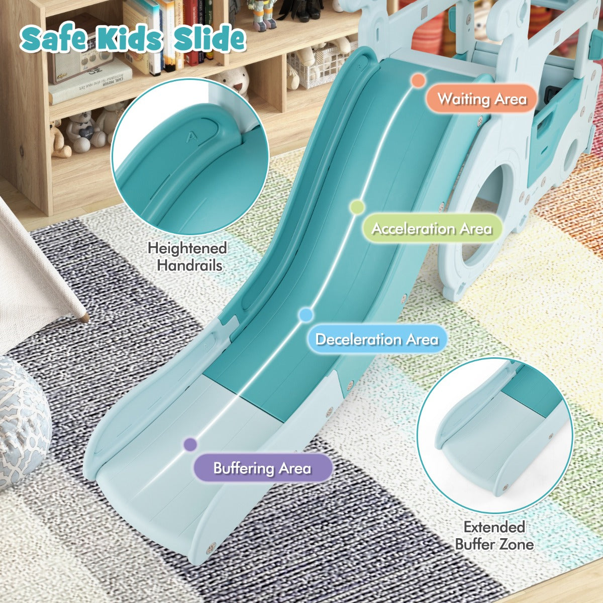 LIVSK 3-in-1 Peuterglijbaan - Glijbaan, Kruiptunnel en Speelhuis - Veilig met Verhoogde Leuningen - Opvouwbaar - Blauw