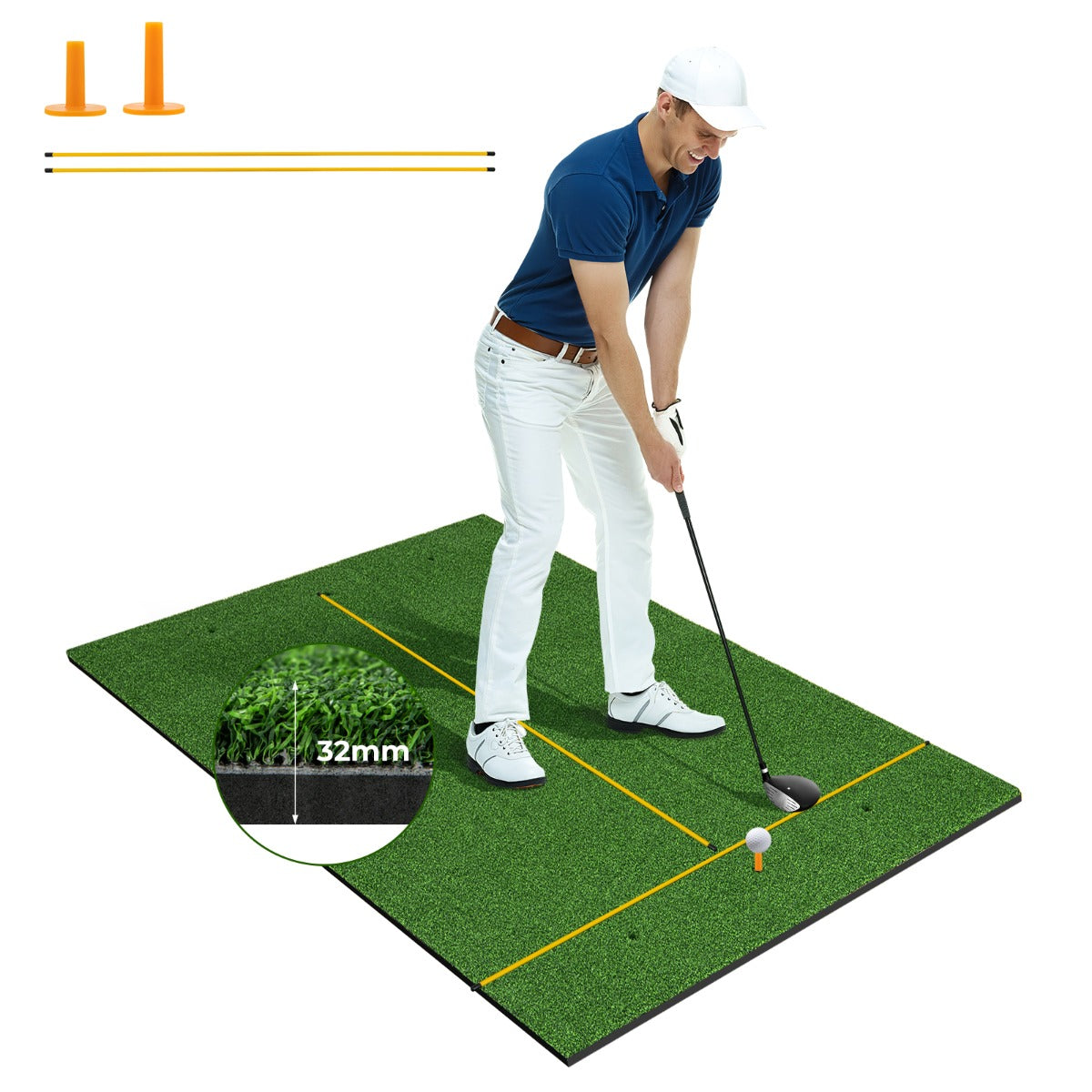 LIVSK Golftrainingsmat Kunstgras - Meerlaagse Constructie - 6 Tee Holes - Inclusief Uitlijnstokken - Voor Binnen en Buiten - Groen