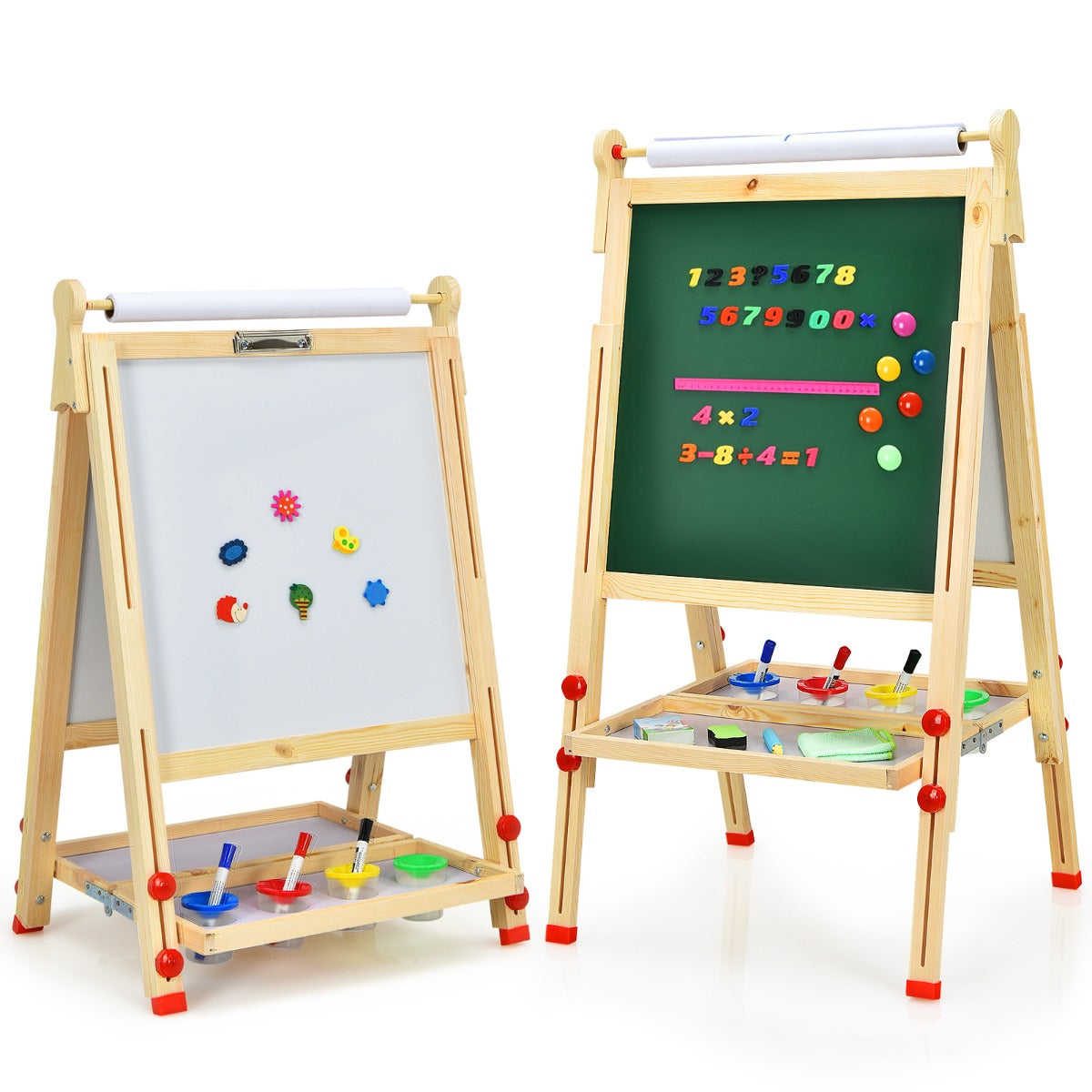 LIVSK 3-in-1 Kinderezel - Verstelbare Hoogte van 86 tot 150 cm - Krijtbord en Whiteboard - Inclusief Accessoires - Natuurlijk