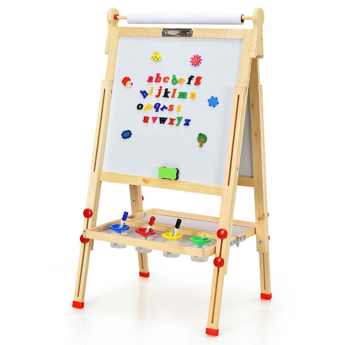 LIVSK 3-in-1 Kinderezel - Verstelbare Hoogte van 86 tot 150 cm - Krijtbord en Whiteboard - Inclusief Accessoires - Natuurlijk