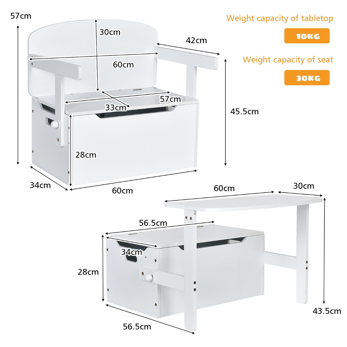 LIVSK 3-in-1 Activiteitenset - Tafel en Stoel met Opbergdoos - Veilig en Duurzaam - Voor Kinderen 3-7 jaar - Wit