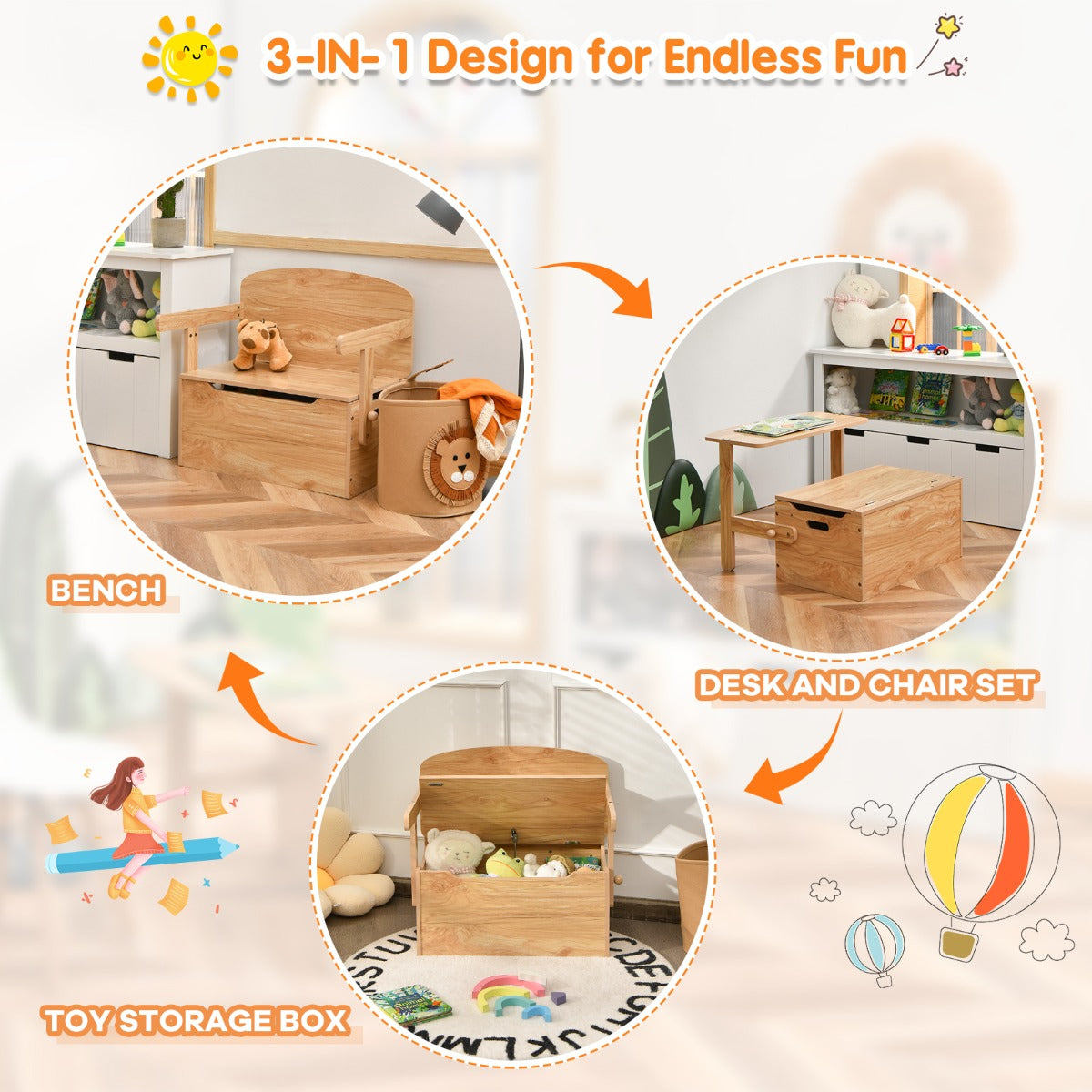 LIVSK 3-in-1 Activiteitenset voor Kinderen - Tafel, Stoel en Opbergdoos - Veilig MDF - Gemakkelijk te Monteren - Natuurlijk