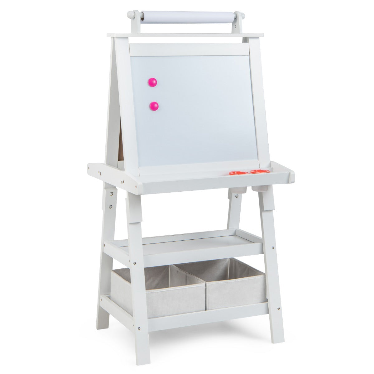 LIVSK 3-in-1 Schildersezel - Dubbelzijdig met Whiteboard, Krijtbord & Papierrol - Inclusief Opbergruimte - Beige