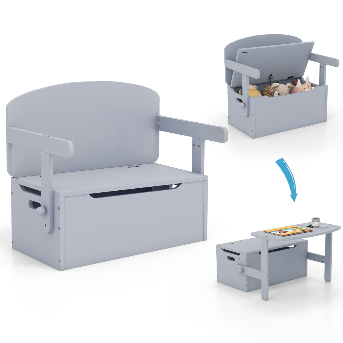 LIVSK 3-in-1 Activiteitenset voor Kinderen - Tafel en Stoel met Opbergruimte - Veilig en Duurzaam - 54,5 x 31 x 21 cm - Grijs