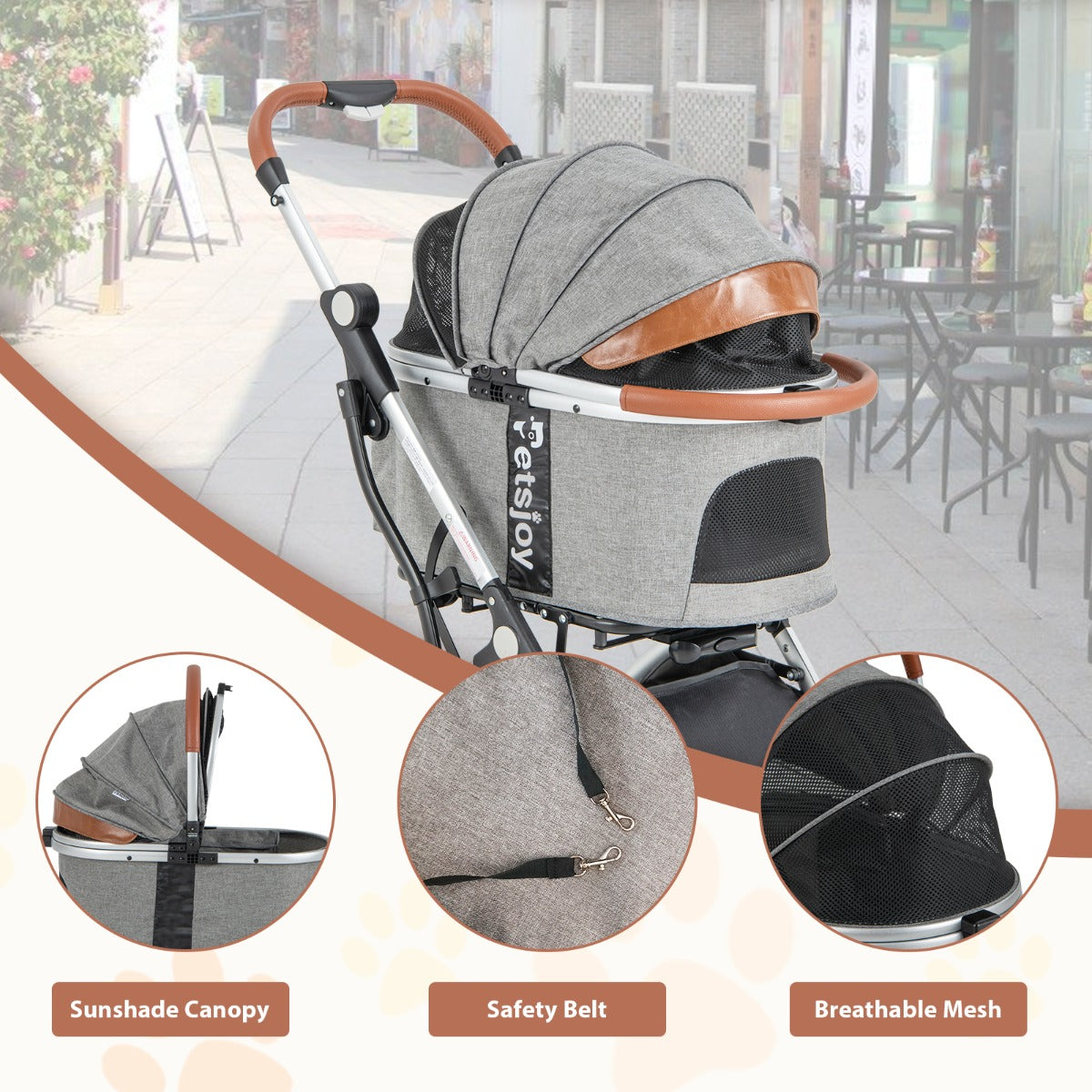 LIVSK 3-in-1 Kinderwagen voor Huisdieren - Inklapbaar - Waterdichte Hoes - Verstelbaar Zonnescherm - Tot 15 kg - Grijs