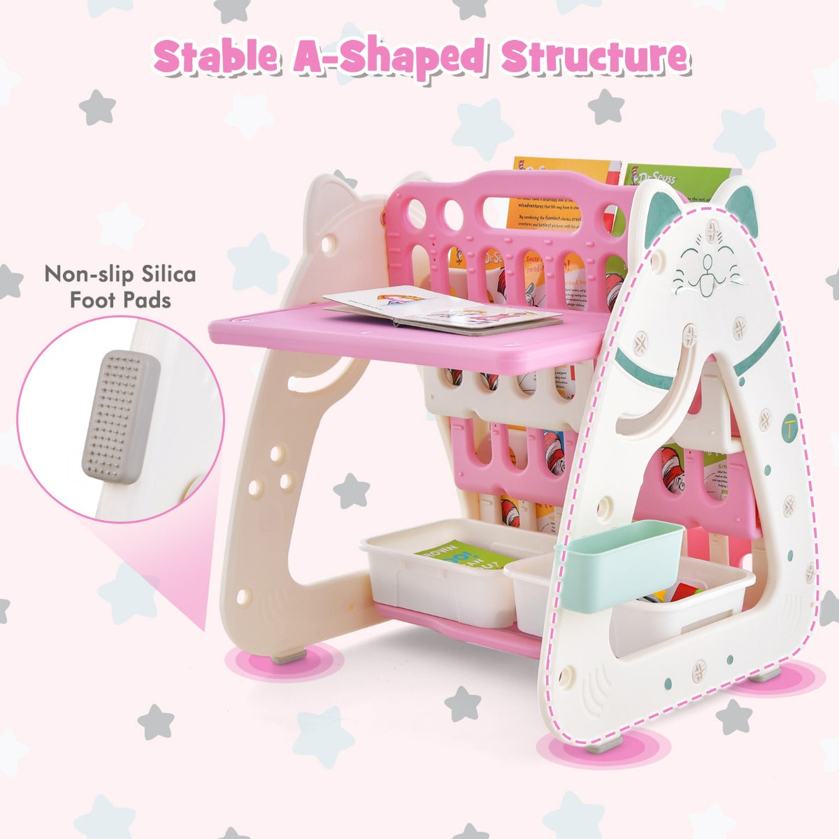 LIVSK 3-in-1 Kinderkunst Schildersezel - Boekenstandaard, Bureau, Schilderbord - Ergonomische Kruk - Inclusief Stiften - Roze +