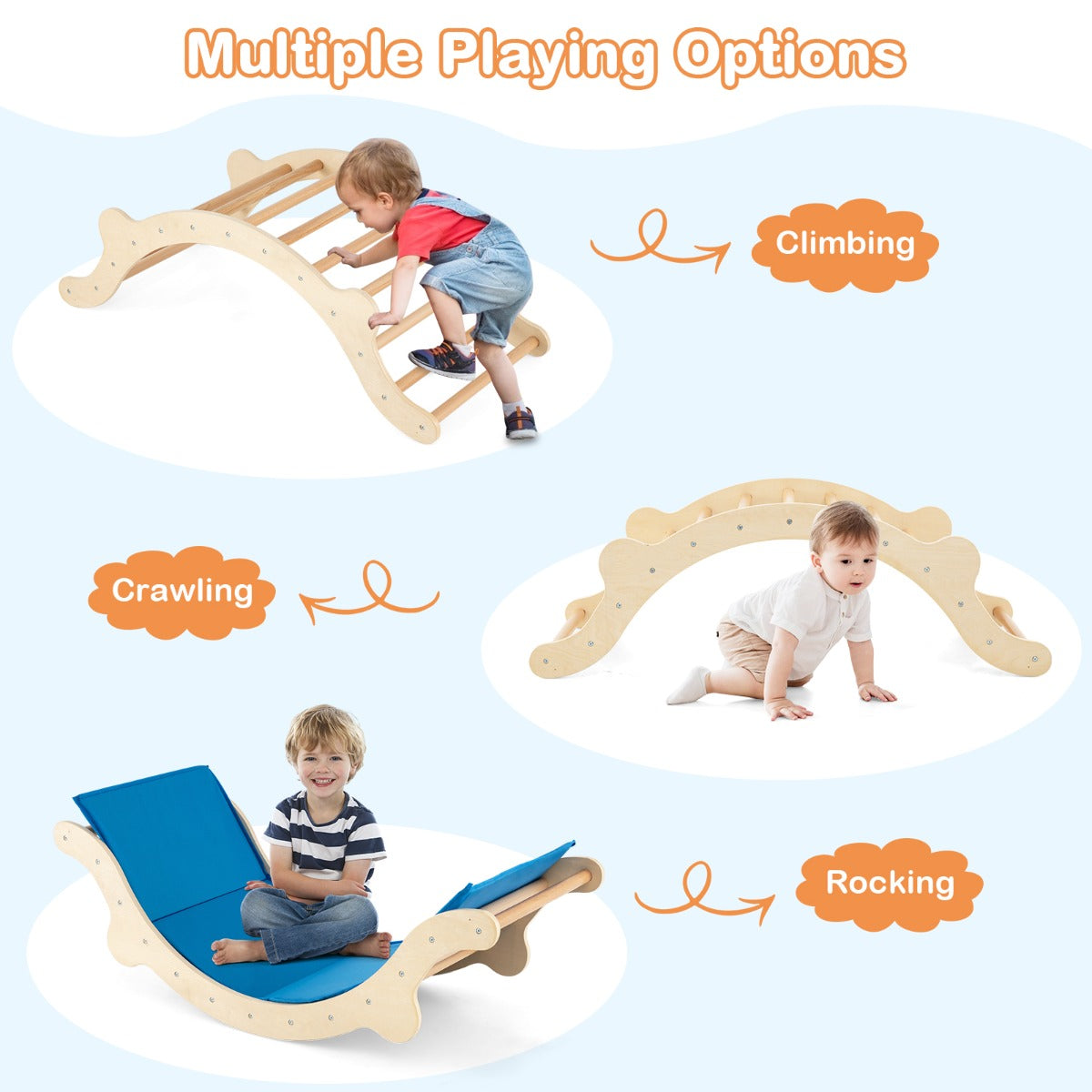 LIVSK 3-in-1 Klimset - Speelgoed voor Kinderen - Veilig en Duurzaam Hout - Tot 60 kg - Inclusief Mat - 116 x 50 x 39 cm - Naturel