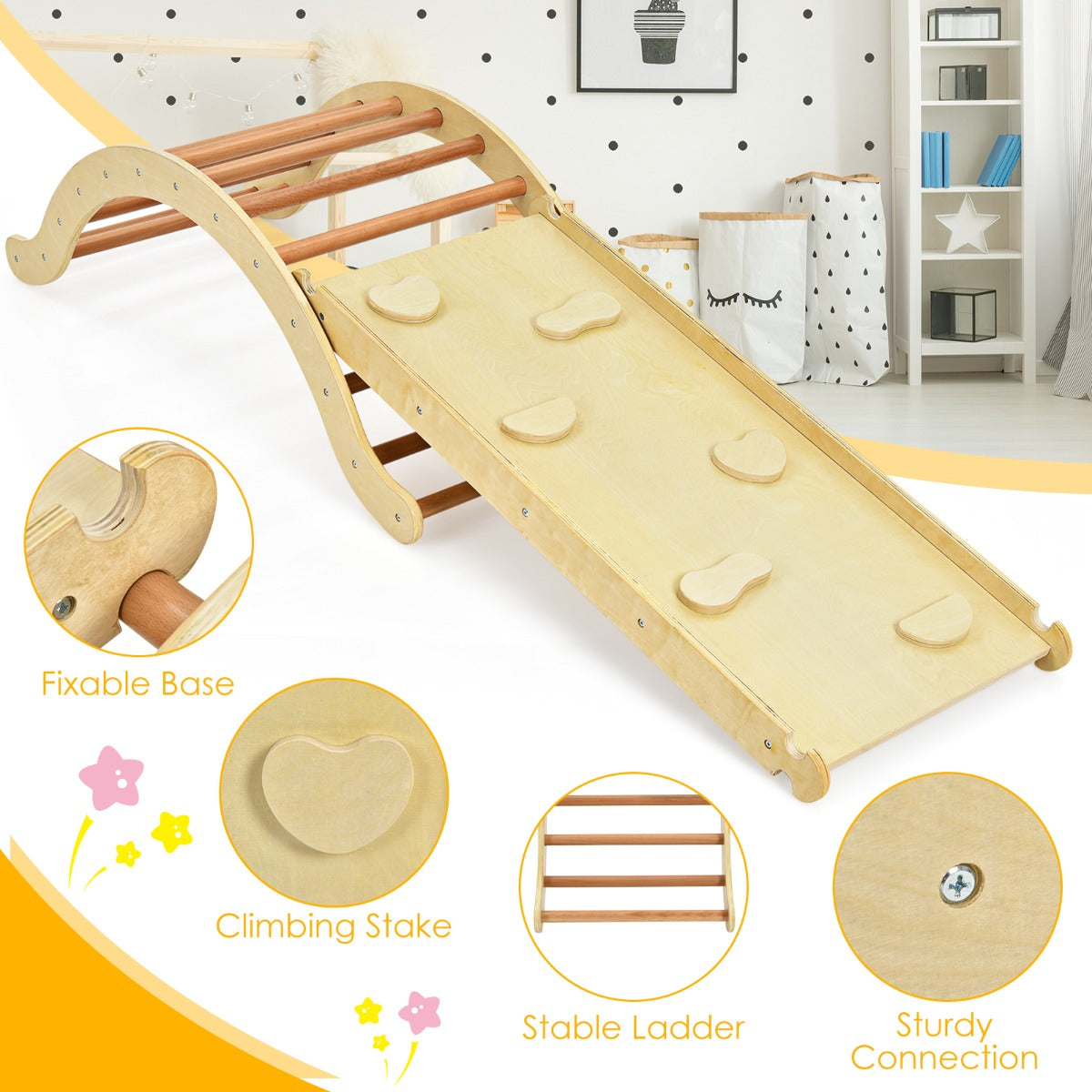 LIVSK Multifunctionele Klimladder Set - 4-in-1 Speelset met Hellingbaan en Schommel - Duurzaam Hout - Tot 60 kg - Blauw