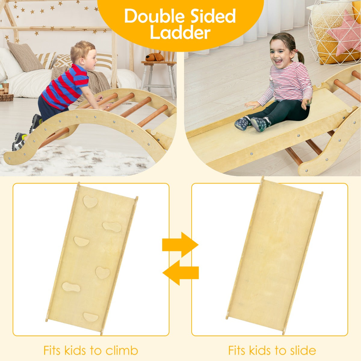 LIVSK Multifunctionele Klimladder Set - 4-in-1 Speelset met Hellingbaan en Schommel - Duurzaam Hout - Tot 60 kg - Blauw