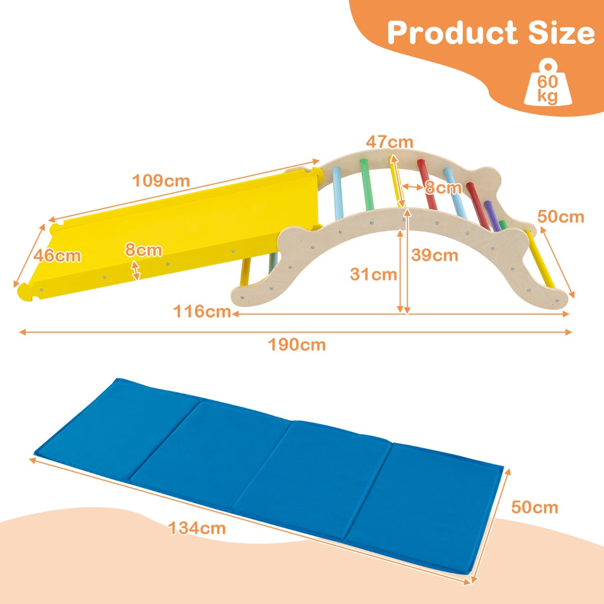 LIVSK 3-in-1 Klimset voor Kinderen - Stimuleert Verbeelding en Balans - Veilig en Duurzaam Hout - Tot 60 kg - Blauw