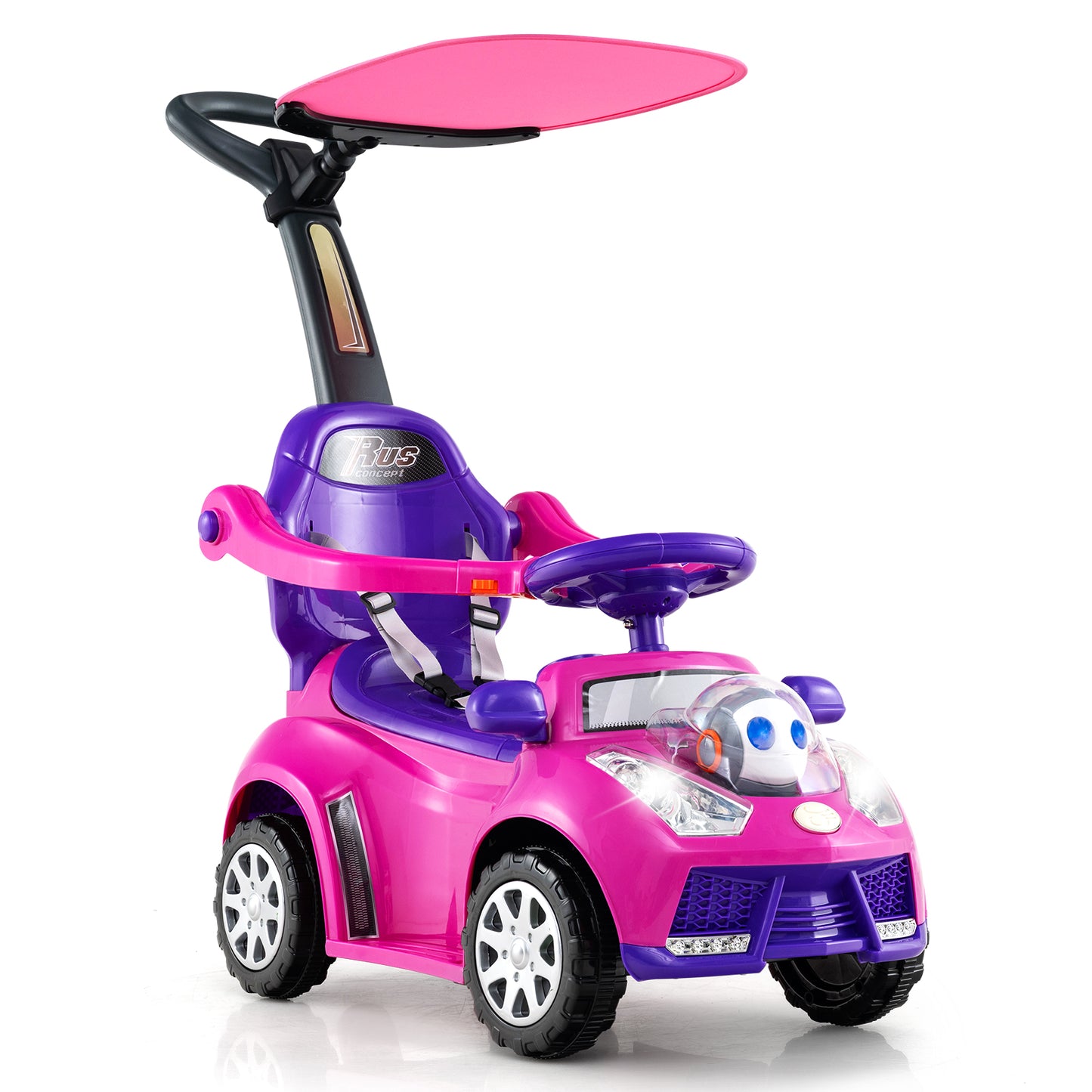 LIVSK 3-in-1 Loopauto - Realistisch Stuurwiel - Veiligheidskenmerken - Opbergruimte - Voor 1-2 jaar - Roze