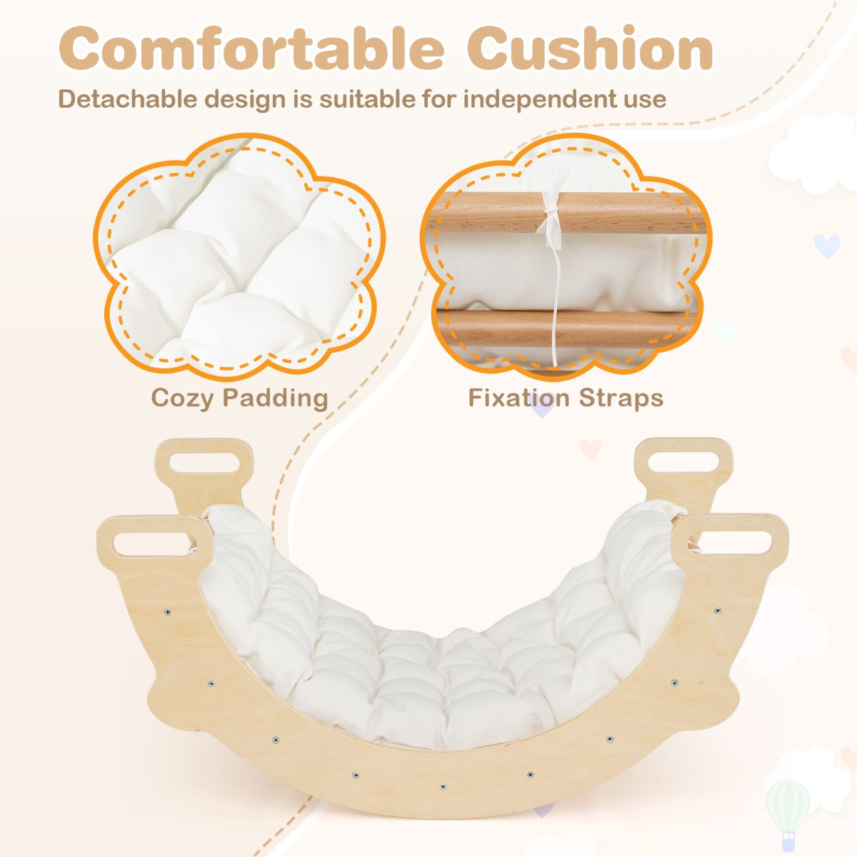Livsk costway 3 in 1 montessori klimboog met kussens klimdriehoek om te schommelen en klimmen houten klimladder klimrek naturel 4