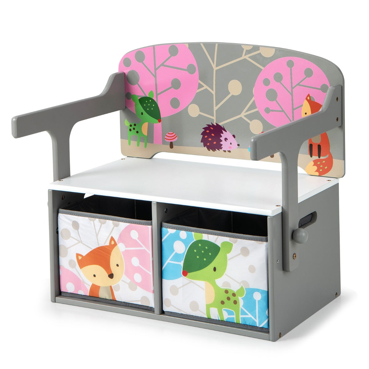 LIVSK 3-in-1 Activiteitenbank voor Kinderen - Tafel en Stoelset met Opbergbakken - Duurzaam MDF - Tot 60 kg - Grijs