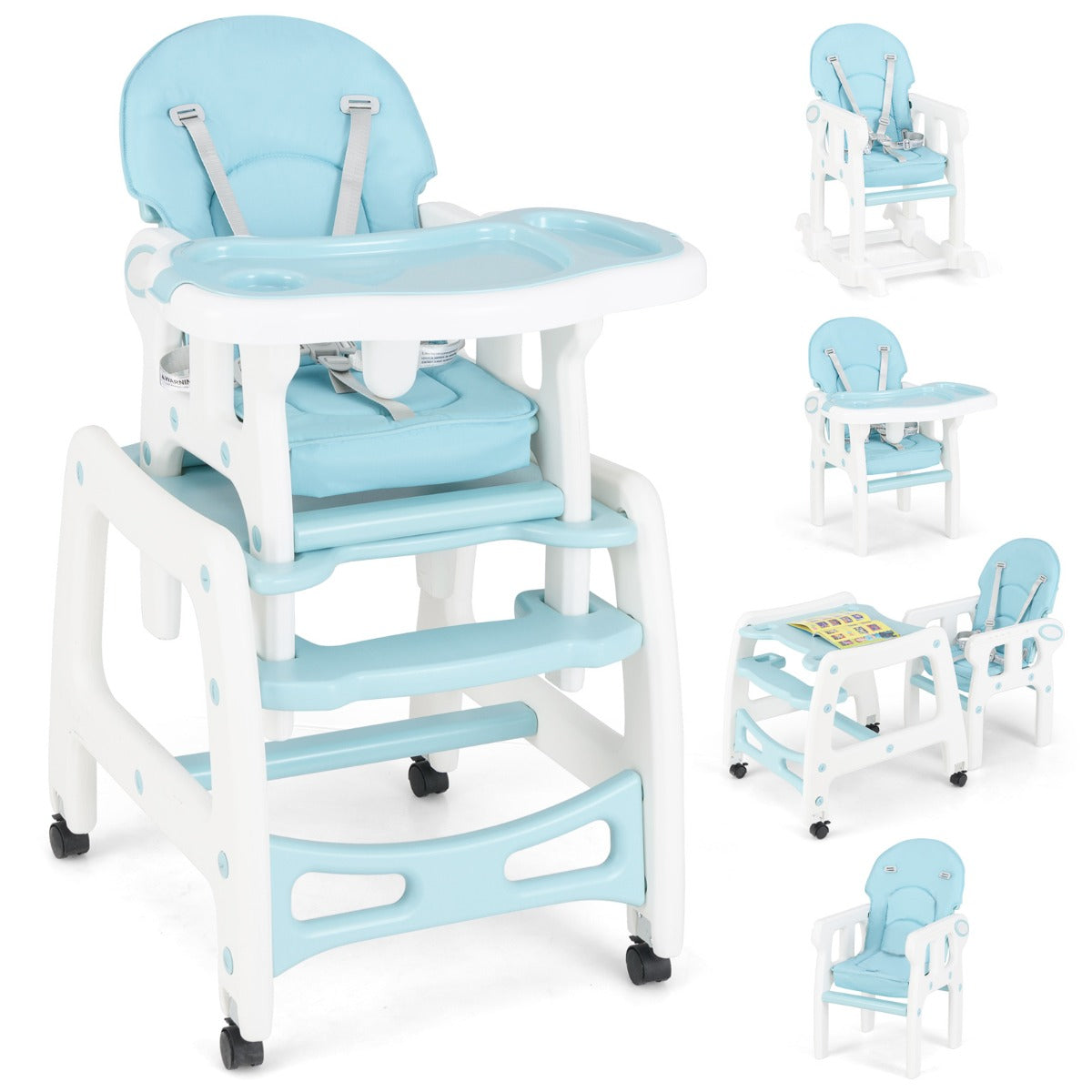 LIVSK 3-in-1 Converteerbare Kinderstoel - Schommelstoel - Verstelbare Rugleuning en Lade - Voor 6-36 maanden - Blauw