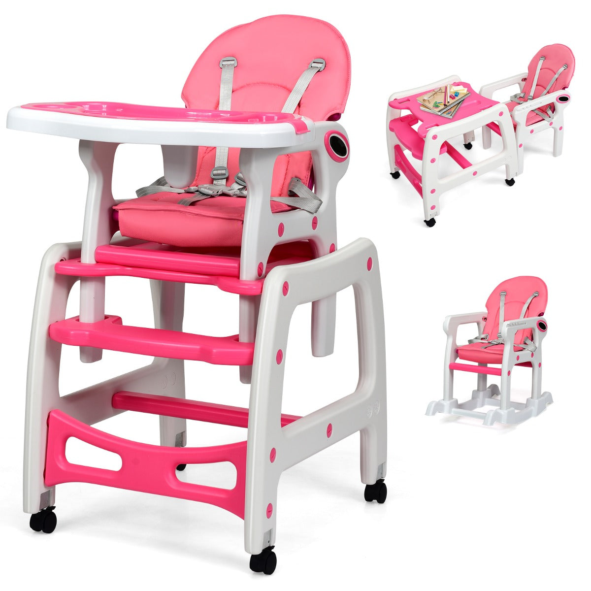 LIVSK Converteerbare Kinderstoel - 3-in-1 Design - Verstelbare Rugleuning - Dubbel Dienblad - Tot 20 kg - Grijs
