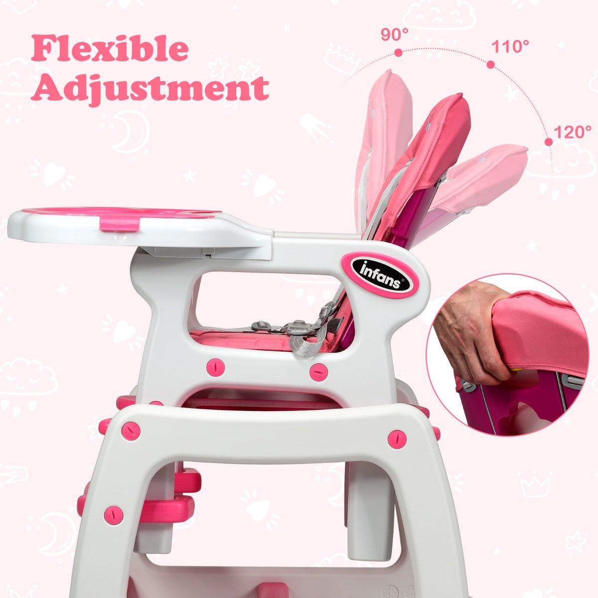 LIVSK Converteerbare Kinderstoel - 3-in-1 Design - Verstelbare Rugleuning - Dubbel Dienblad - Tot 20 kg - Grijs