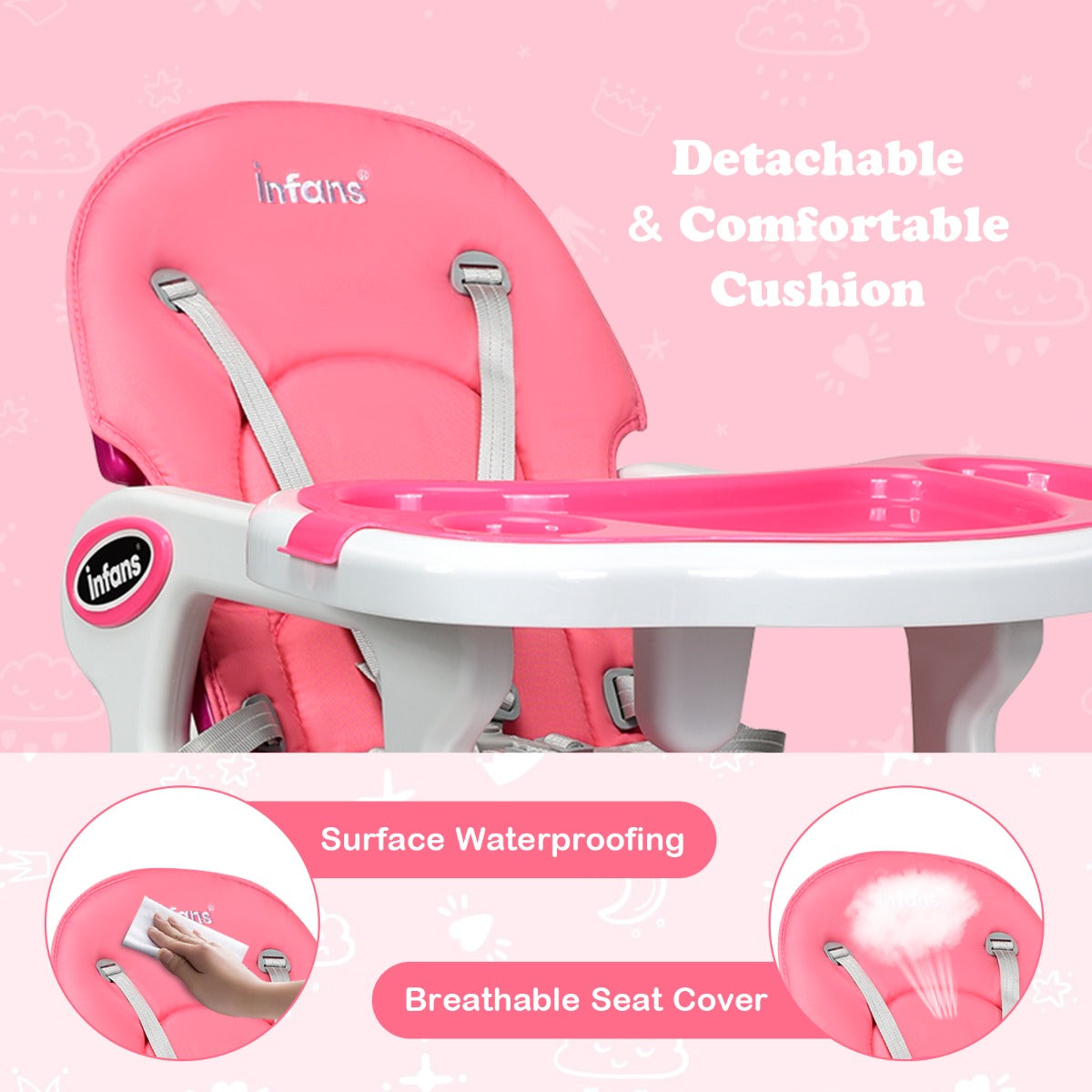 LIVSK Converteerbare Kinderstoel - 3-in-1 Design - Verstelbare Rugleuning - Dubbel Dienblad - Tot 20 kg - Grijs