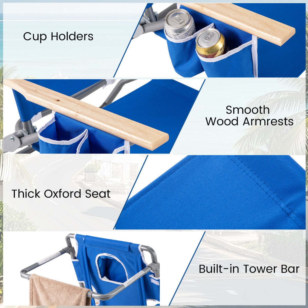 LIVSK 3-in-1 Strandstoel - Opvouwbaar met Verstelbare Rugleuning en Voetsteunen - Lichtgewicht - Voor Strand en Camping -