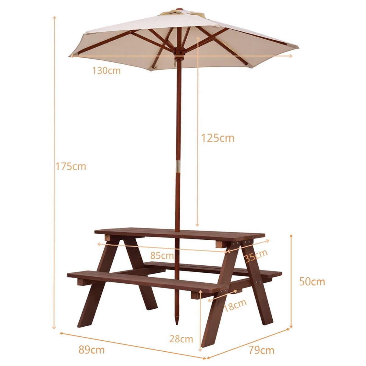Livsk costway 3 in 1 picknicktafel voor kinderen buitenactiviteitentafel met afneembare paraplu en houten banken knutseltafel voor tuin huis gazon 1