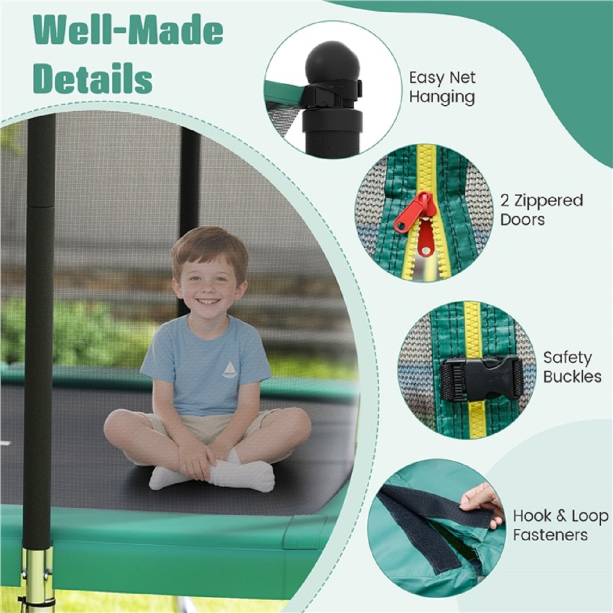 LIVSK Trampoline Set met Basketbalring en Voetbaldoel - Veiligheidsnet en Antikollisieschuim - Tot 500 kg - 317 x 255 x 270 cm -