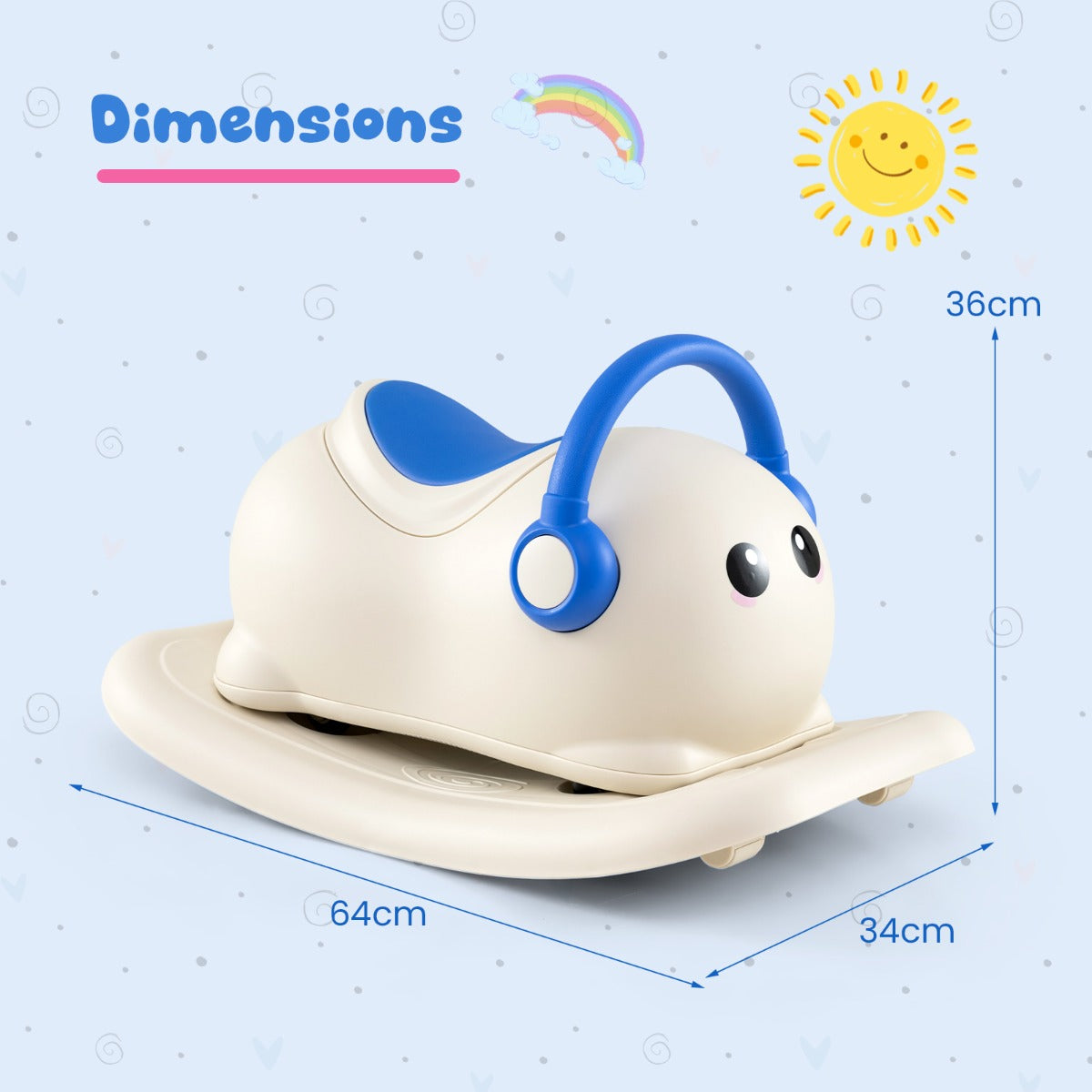 LIVSK 3-in-1 Schommelpaard - Glijauto en Balansplaat - Anti-kanteldesign - Opbergruimte - Voor Peuters 1-3 Jaar - Wit + Blauw