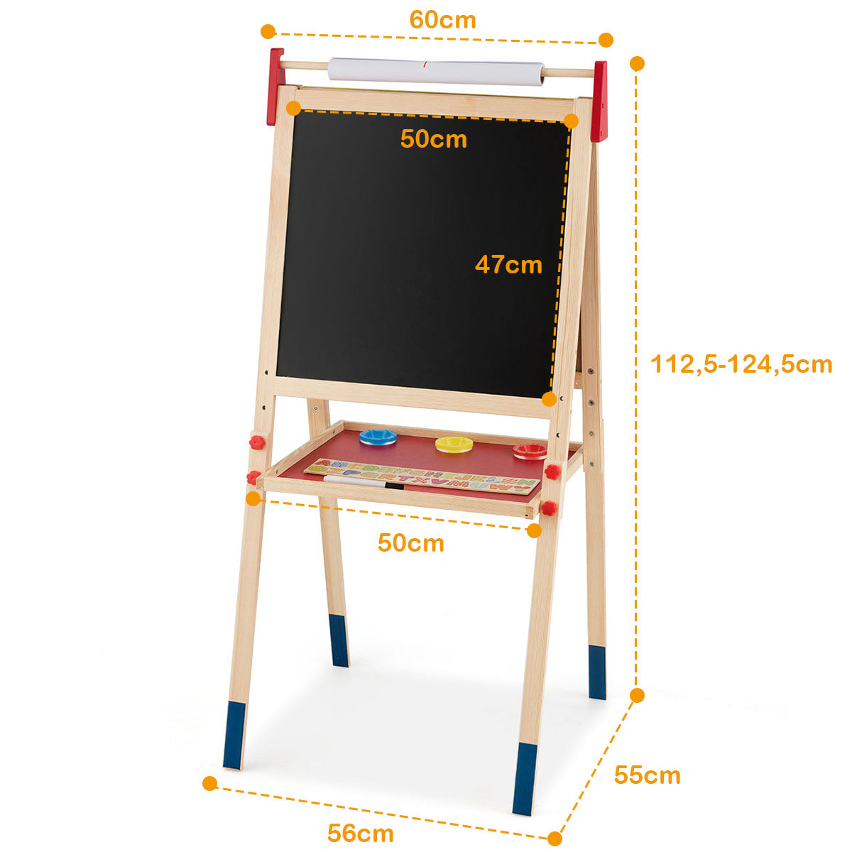 LIVSK 3-in-1 magnetische kinderplank - Dubbelzijdig Krijtbord en Whiteboard - Hoogte Verstelbaar - Inclusief Accessoires -