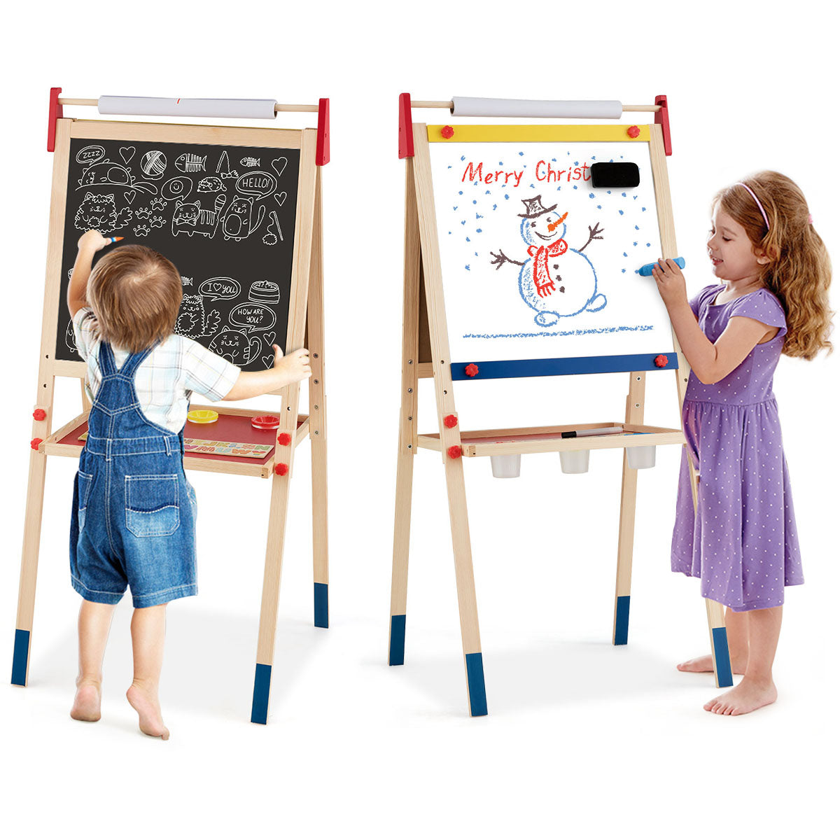 LIVSK 3-in-1 magnetische kinderplank - Dubbelzijdig Krijtbord en Whiteboard - Hoogte Verstelbaar - Inclusief Accessoires -