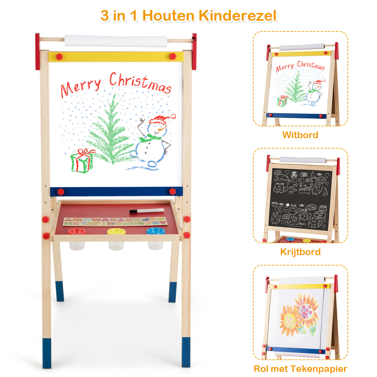 LIVSK 3-in-1 magnetische kinderplank - Dubbelzijdig Krijtbord en Whiteboard - Hoogte Verstelbaar - Inclusief Accessoires -