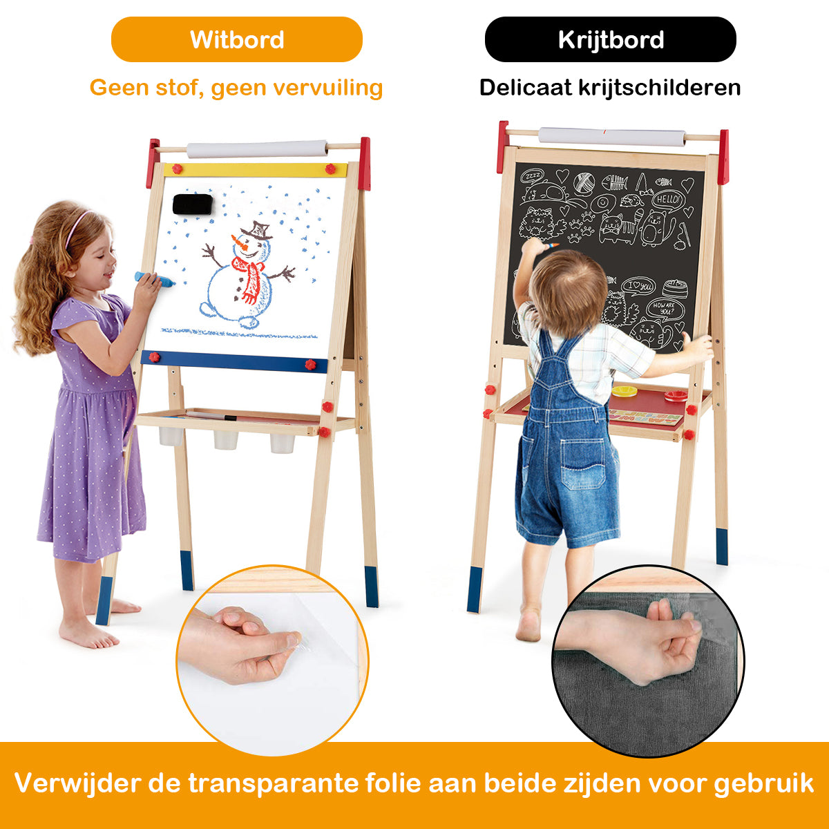 LIVSK 3-in-1 magnetische kinderplank - Dubbelzijdig Krijtbord en Whiteboard - Hoogte Verstelbaar - Inclusief Accessoires -