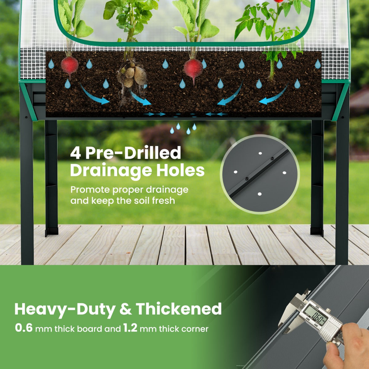 LIVSK Multifunctionele Tuinset 3-in-1 - Verhoogd Bed met Kasafdekking en Trellis - Rugvriendelijk - 115 x 60 x 150 cm - Grijs +