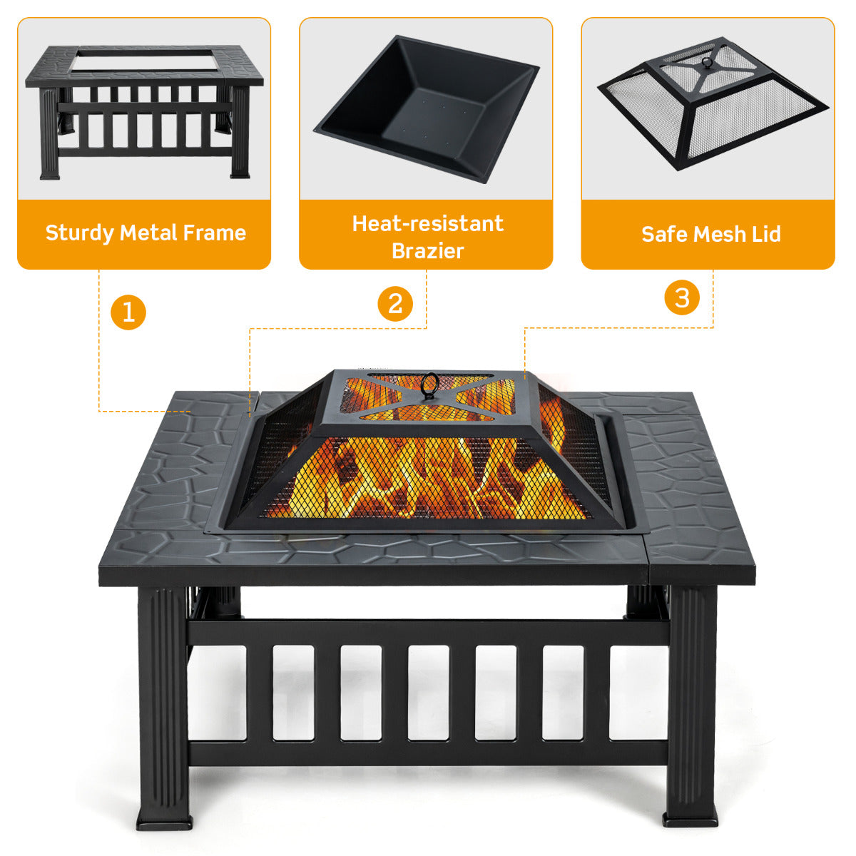 LIVSK Multifunctionele Vuurschaal - 3-in-1 Vuurplaats Tafel, BBQ Rooster en IJsemmer - Hittebestendig Staal - Zwart