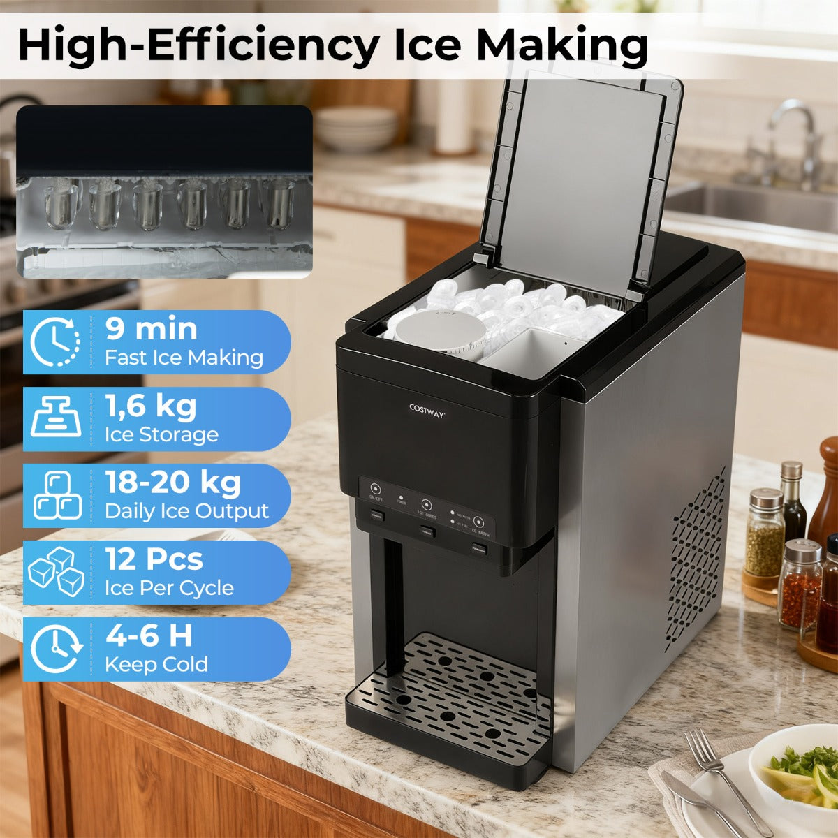 Livsk costway 3 in 1 waterdispenser met ijsblokjesmachine ijsblokjesmachine met gemalen ijs ijsmachine voor thuis keuken en kantoor 2