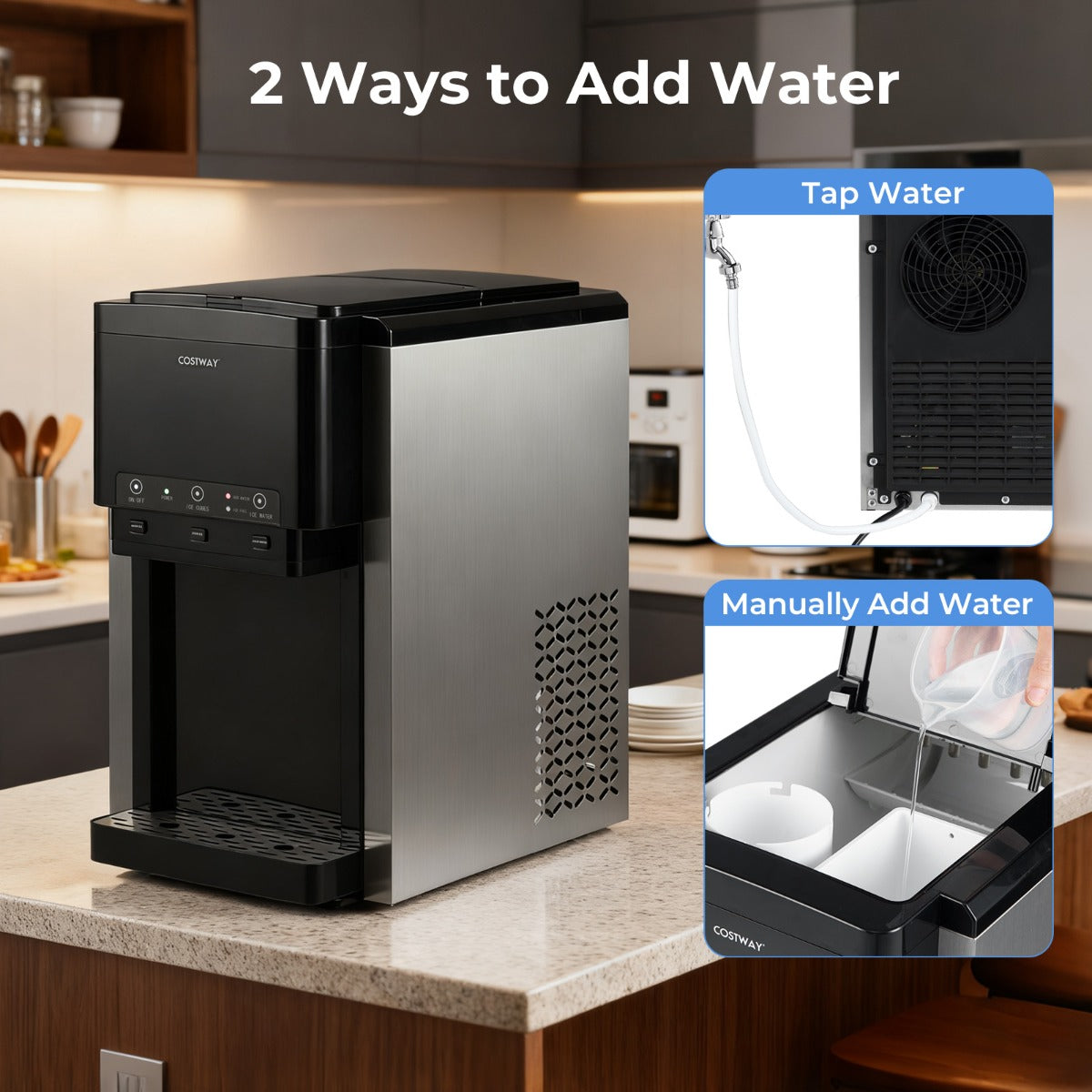 Livsk costway 3 in 1 waterdispenser met ijsblokjesmachine ijsblokjesmachine met gemalen ijs ijsmachine voor thuis keuken en kantoor 6