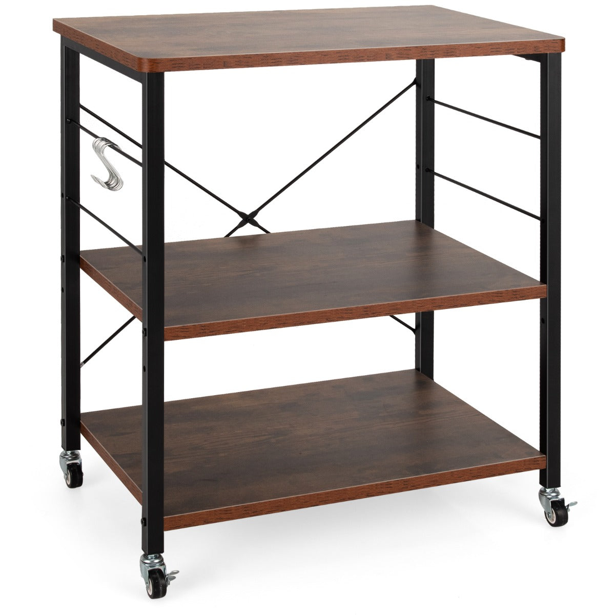 LIVSK Keukentrolley - 3 Laags met Verstelbare Plank - 10 Haken - Stabiel Stalen Frame - Met Wielen - 60 x 40 x 73,5 cm -