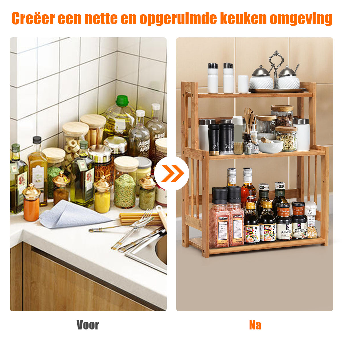 LIVSK Bamboe Kruidenrek 3-laags - Verstelbare Planken - Waterdicht en Duurzaam - Voor Keuken en Badkamer - 41,5 x 18 x 50 cm -