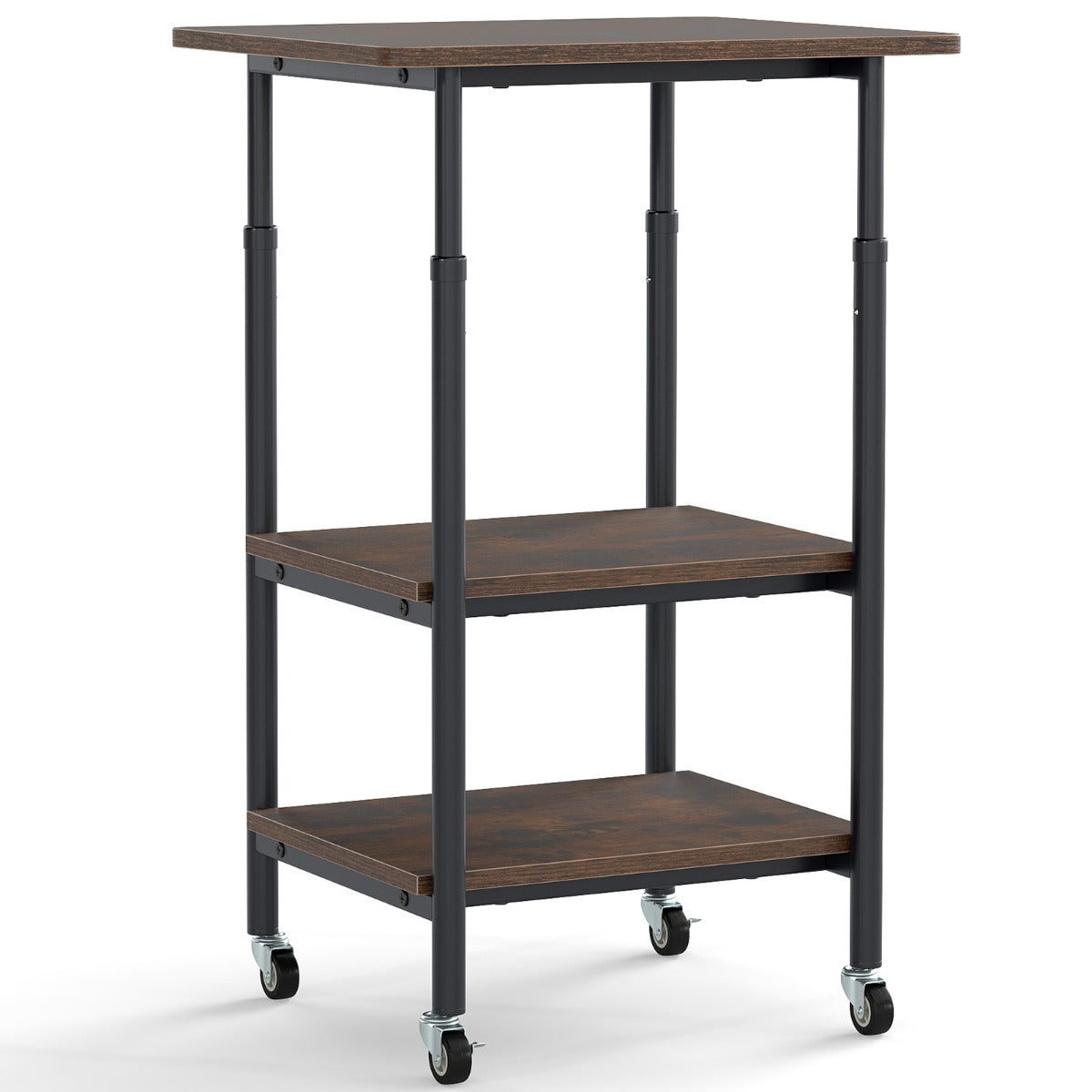 LIVSK Rollende Printerstandaard - Hoogteverstelbaar 65-77 cm - 3 Planken - Mobiel met Wielen - Rustiek Bruin