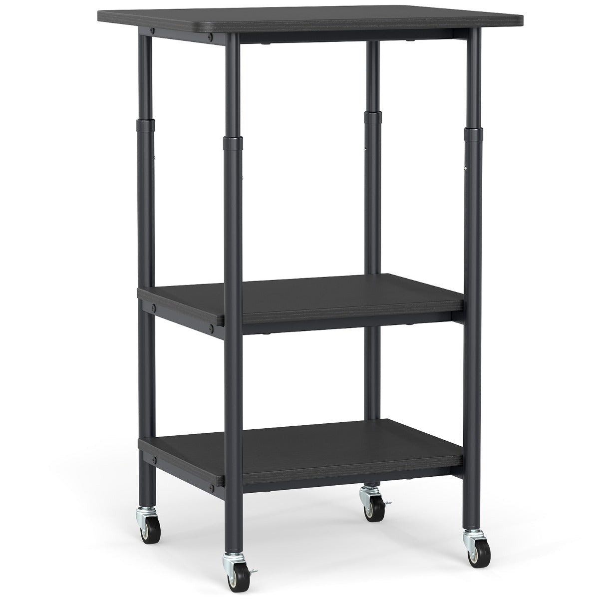 LIVSK Mobiele Printerstandaard - Hoogteverstelbaar 65/77 cm - 3-laags met Wielen - Robuuste Constructie - Zwart