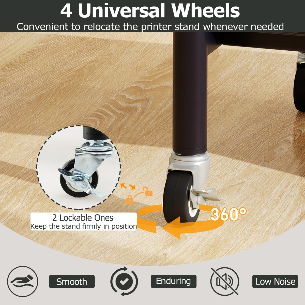 LIVSK Mobiele Printerstandaard - Hoogteverstelbaar 65/77 cm - 3-laags met Wielen - Robuuste Constructie - Zwart