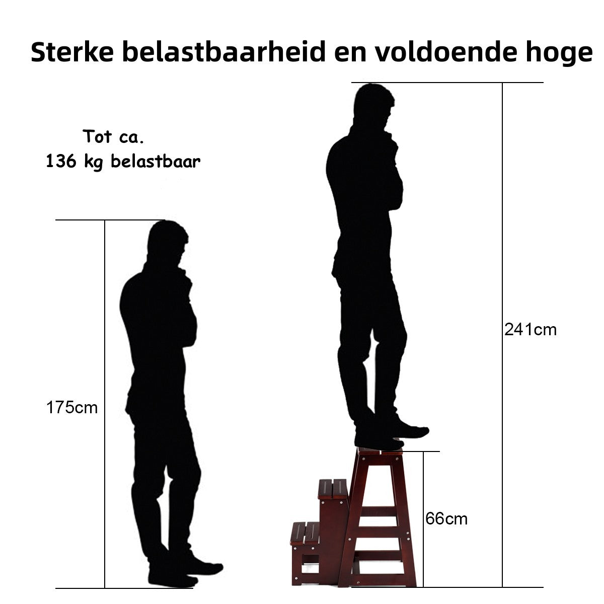 LIVSK Opstapkruk - Multifunctioneel als Kruk en Ladder - Massief Dennenhout - Ergonomisch Design - Rubberen Bescherming - Bruin