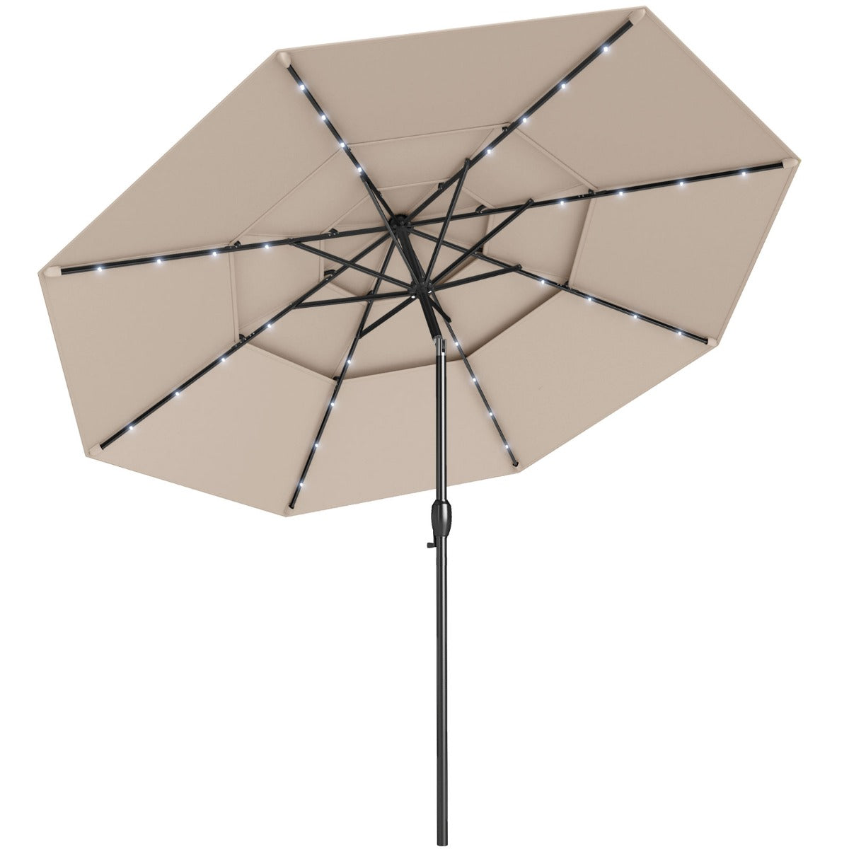 LIVSK Terrasparasol met LED Verlichting - Kantelbaar - Ventilatieopeningen - Slingerbediening - Ø 313 cm - Beige