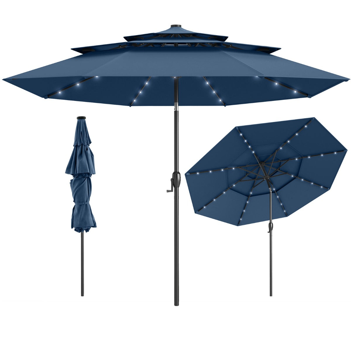 LIVSK Zonnescherm op Zonne-energie - 32 LED-lampen - Driedelig Geventileerd - Automatische Kantelverstelling - 313 x 248 cm -