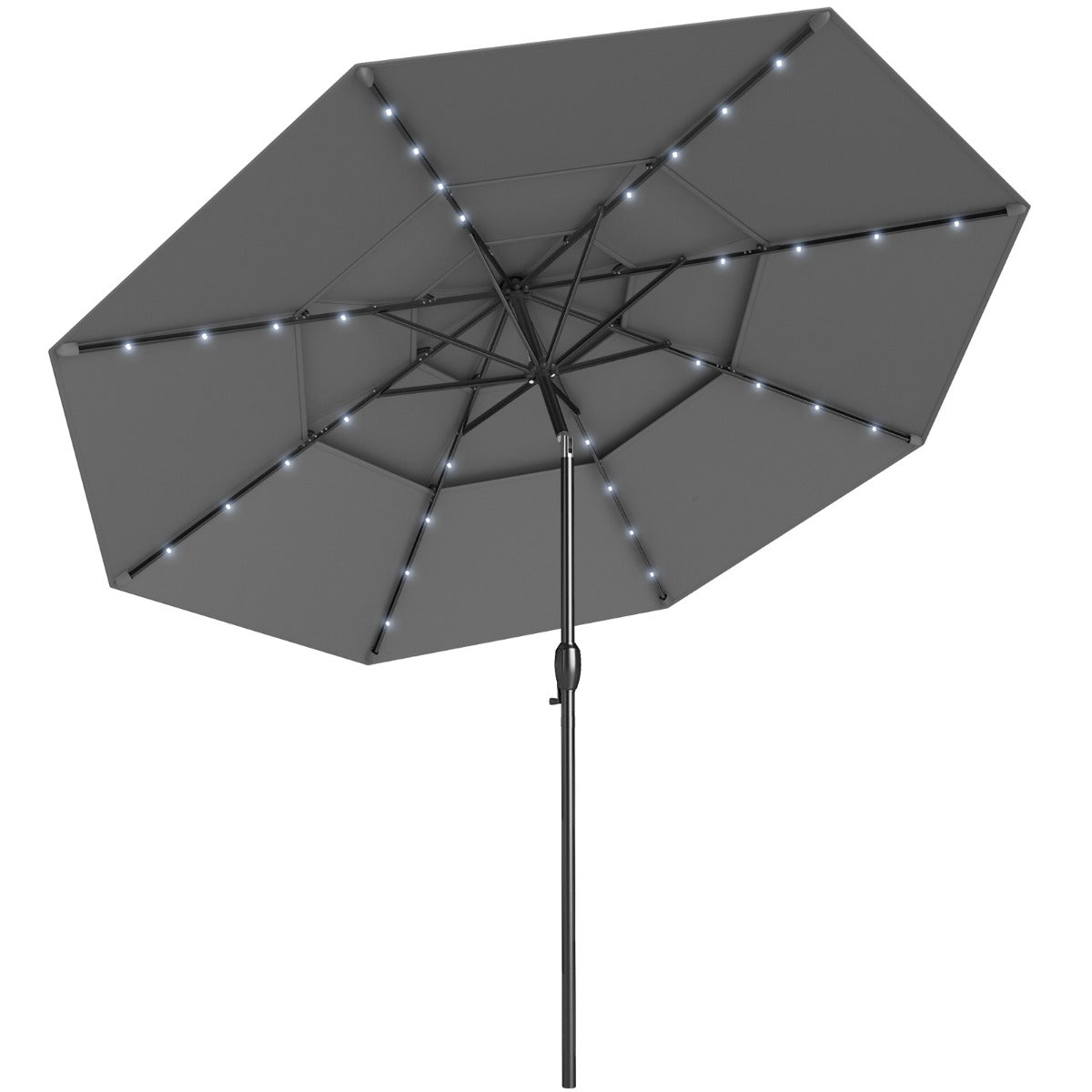 LIVSK Terrasparasol op Zonne-energie - Kantelbaar met LED-verlichting - 3 Ventilatieopeningen - 313 x 248 cm - Grijs